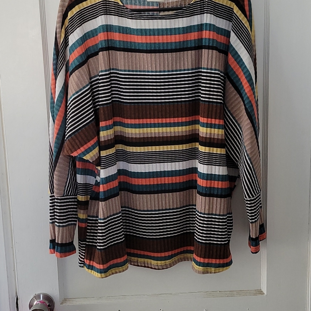 Multi color striped ribbed Dolman sweater